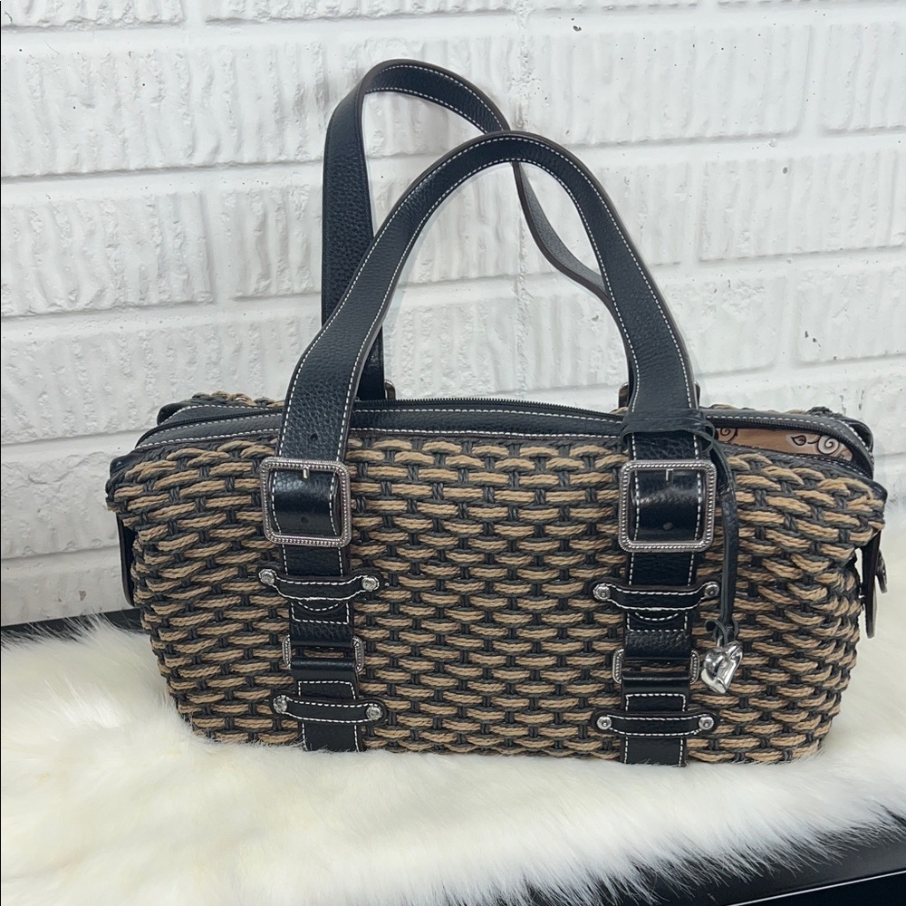 Vintage Brighton Stylish Black and Tan Woven Handbag